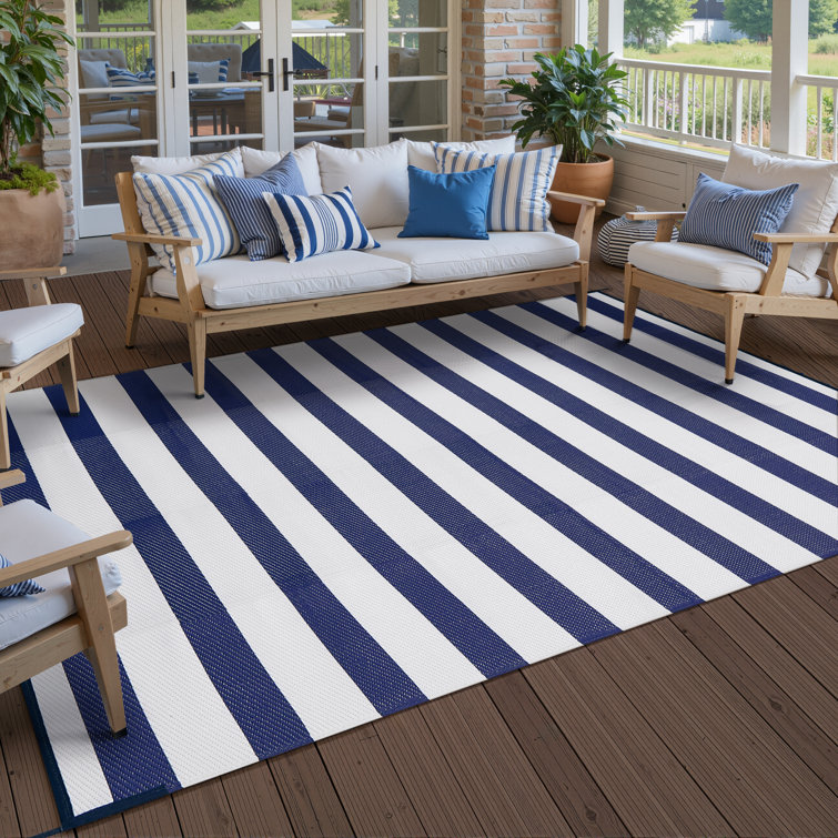 Classic Blue & White Striped Outdoor Area Rug