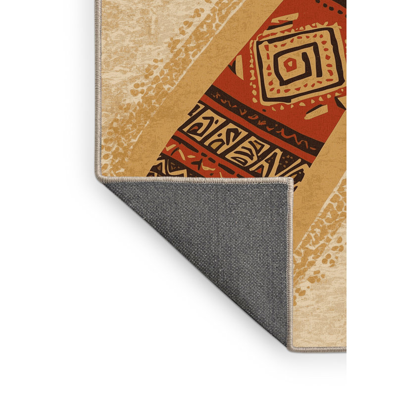 Soft Plush Tenafly Didgeridoo Modern Rustic Vintage Look Area Rug in Brown – Beige Binding, 5x8