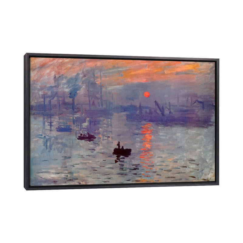 Impression de lever de soleil sur toile par Claude Monet, H 26 po x l 40 po x P 1 po, Encadrement noir décoloré