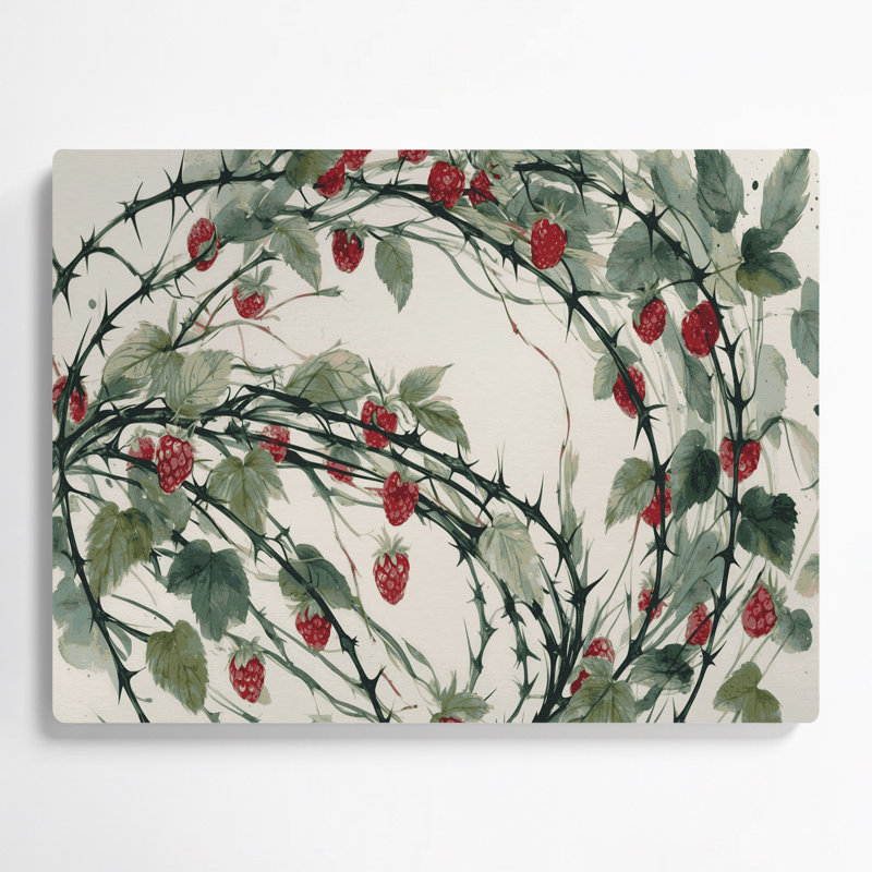 Art mural en métal Botanical Raspberry Canes, H 11 po x l 14 po