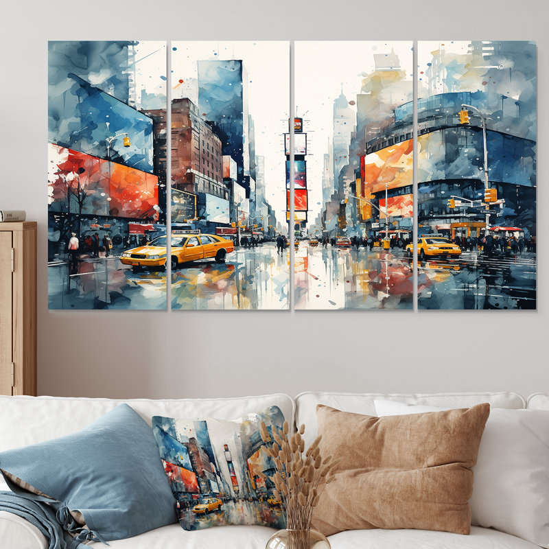 Décoration murale 4 pièces Times Square New York Cityscape III - New York, H 32 po x l 64 po