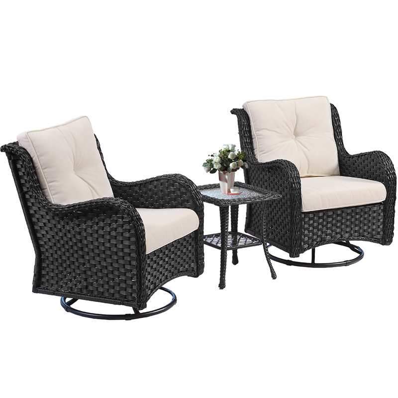 Motofumi Wicker 2 - Person Outdoor Seating Group with Cushions, Beige, Black