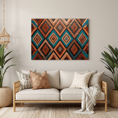 Motif sud-ouest Zuni losanges 238, art mural en métal brun