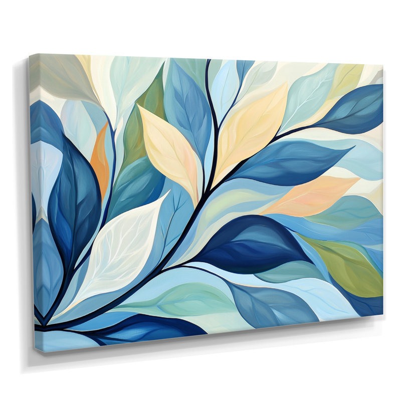Décoration murale feuilles sépia bleu et vert délavées, 24" H x 32" W, Toile tendue, Ne s’applique pas