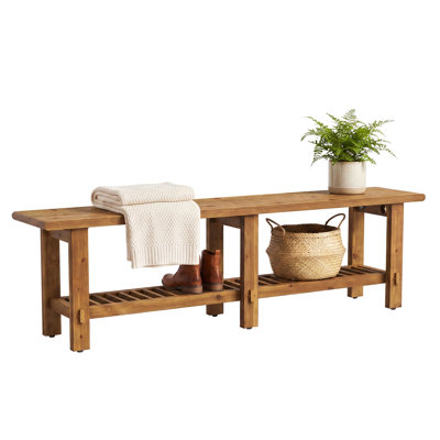 63'' Solid Wood Entryway Shoe Storage Bench with Storage Shelf