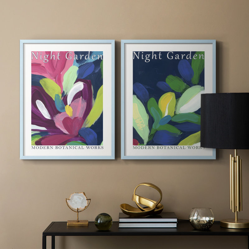 Affiche de jardin nocturne, impression encadrée I-Premium - prête à être accrochée - aucun clou requis - aucun clou requis