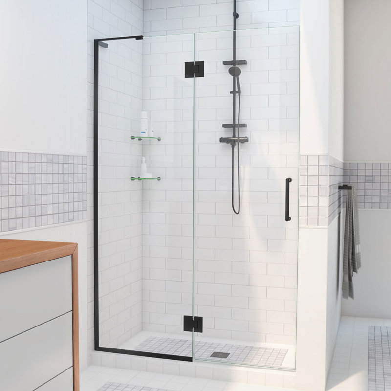 DreamLine Unidoor-X 53 inch W x 72 inch H Frameless Hinged Shower Door in Matte Black - Right Wall Installation, Matte Black