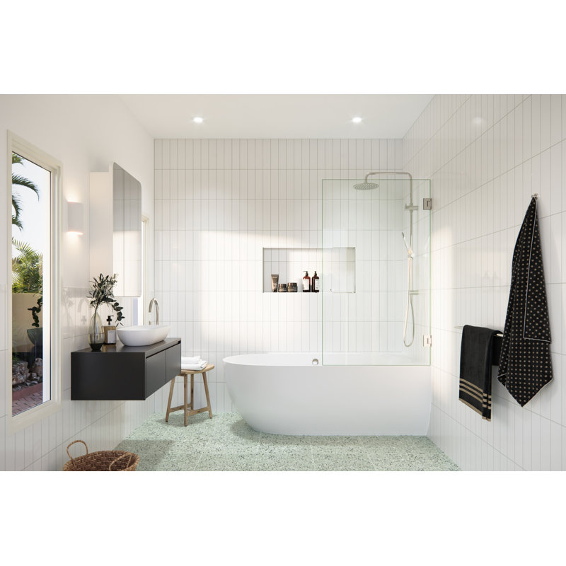 Albedo 34 in. x 58 in. Fully Frameless Glass Bathtub Shower Door, Polished Nickel