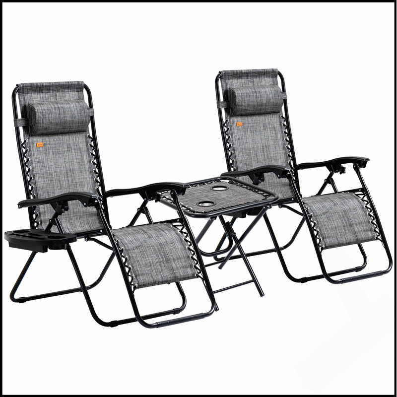 Ensemble de chaises Outsunny Zero Gravity avec table d'appoint, chaises pliantes inclinables avec porte-gobelets et coussins pour piscine, jardin, pelouse, plage