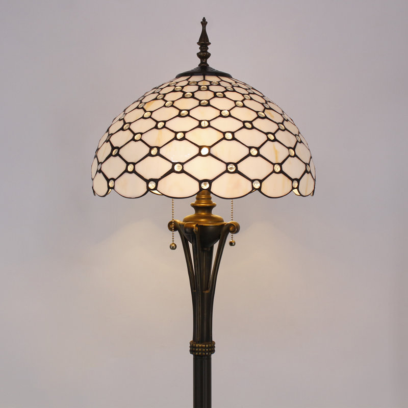 Tiffany Floor Lamp Stained Glass Pearl Standing Reading Light 16X16X70 Inches Antique Pole Corner Lamp Decor Bedroom Office Living Room
