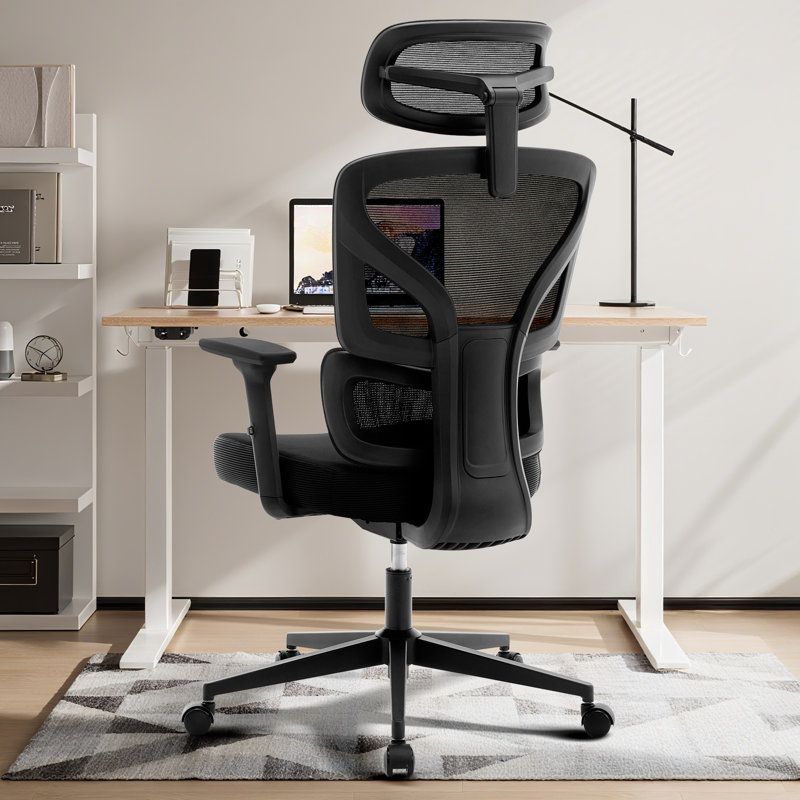 Chaise de bureau ergonomique en filet, chaise de bureau à haut dossier avec support lombaire et accoudoirs 3D, chaise d'ordinateur réglable pour le bureau personnel, noir
