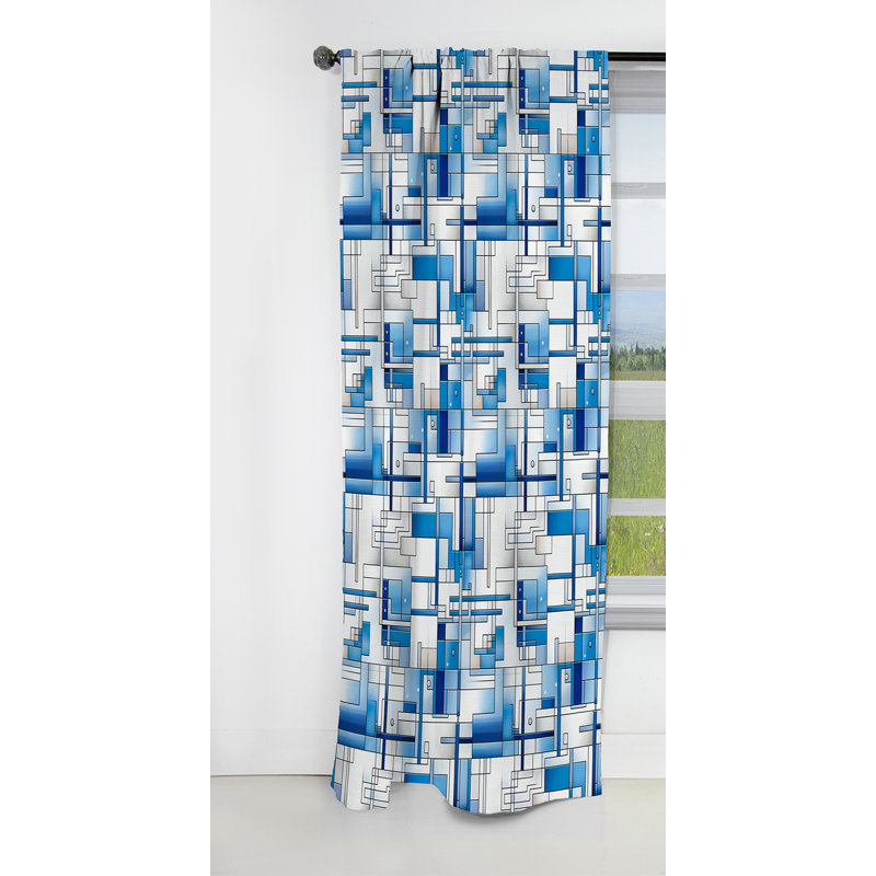 Rideaux occultant rétro blanc et bleu rétro - 1 panneaux, L 52 po x L 63 po