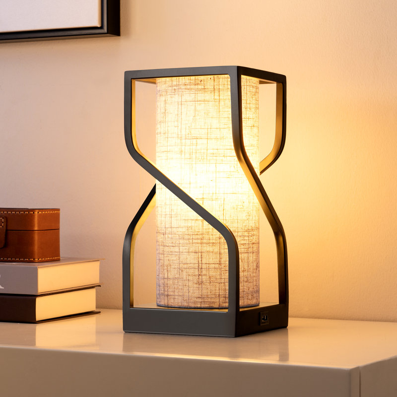 Burdena Metal Touch Control Table Lamp with USB and Bulb Included, Beige