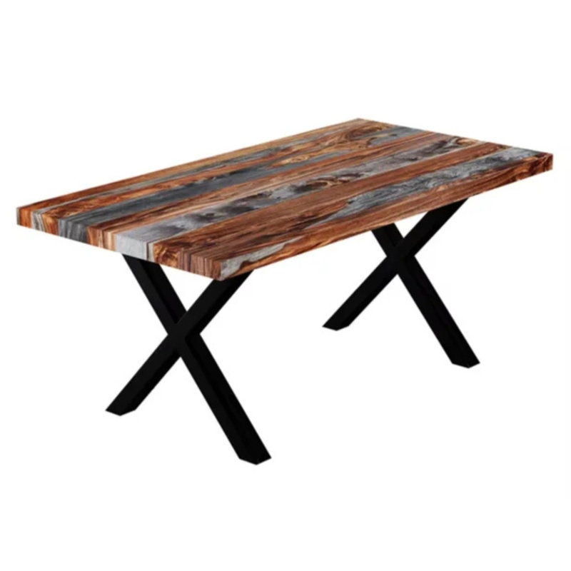 Table de salle à manger à bords droits de 80 po en bois de sheesham massif avec base en métal noir