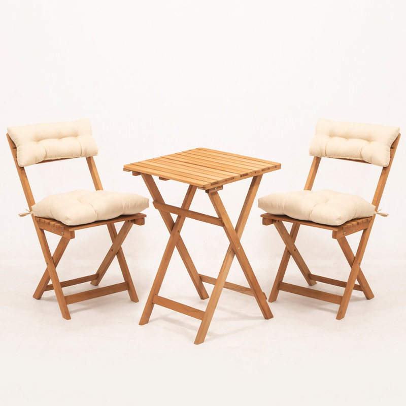 Ensemble de table et chaises de jardin 3 pièces, bois de hêtre naturel et crème, table: 19,7 po x 28,3 po x 19,7 po | Chaises: 15,7 po x 31,9 po x 11,8 po | Sans vernis, conservateur à base d'eau, conception traditionnelle rustique pour l'extérieur et le patio