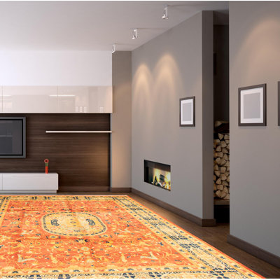 One-of-a-Kind Rectangle 7'11" X 10' New Age Wool Area Rug in Cream/Dark Copper/Dark Navy