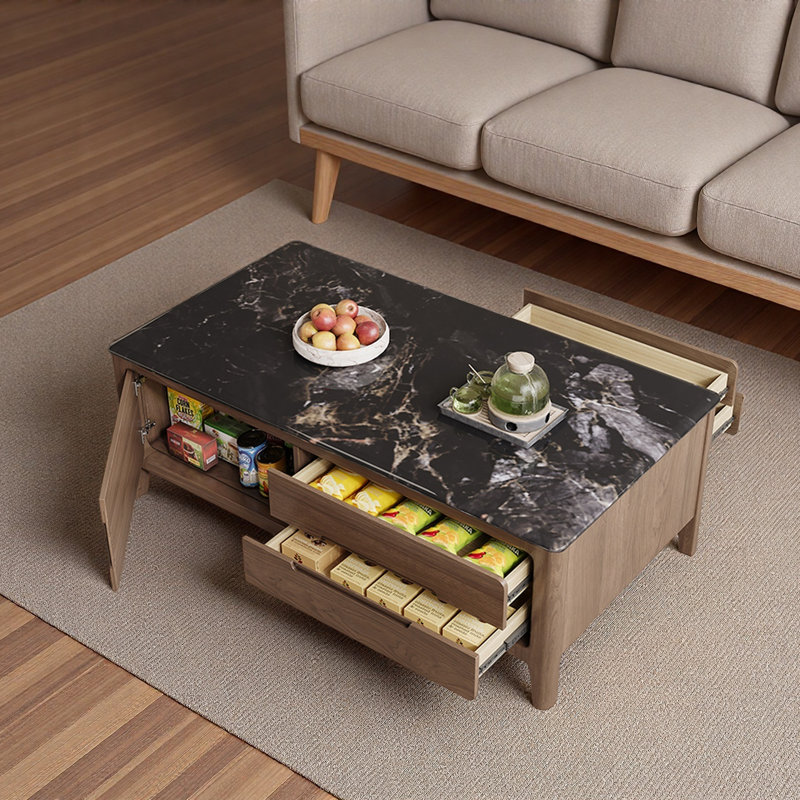 Table basse en bois Ultra Crystal Stone, Noir, H 19,7 po x L 47,2 po x l 25,6 po, Marron foncé