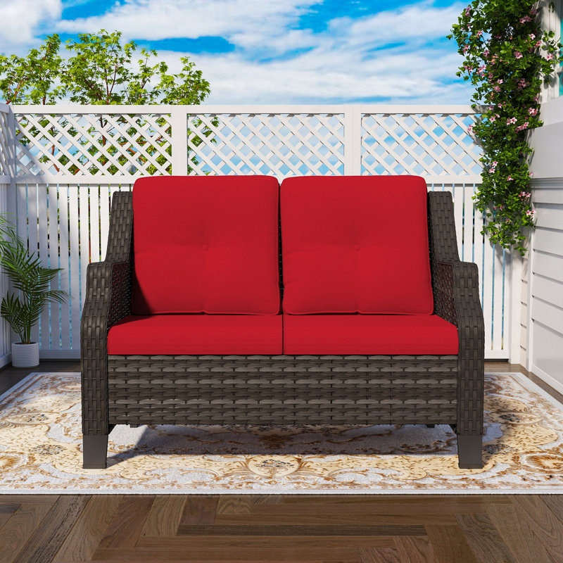 Tomball 50'' Wide Straight Wicker Loveseat with Cushions, Red