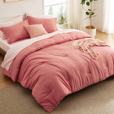 Bedsure Twin Comforter Set - 5 Pieces Coral Twin Bedding Set for All Seasons, Boho Contrasting Design Bed in a Bag with Comforter, Sheets, Pillowcase & Sham