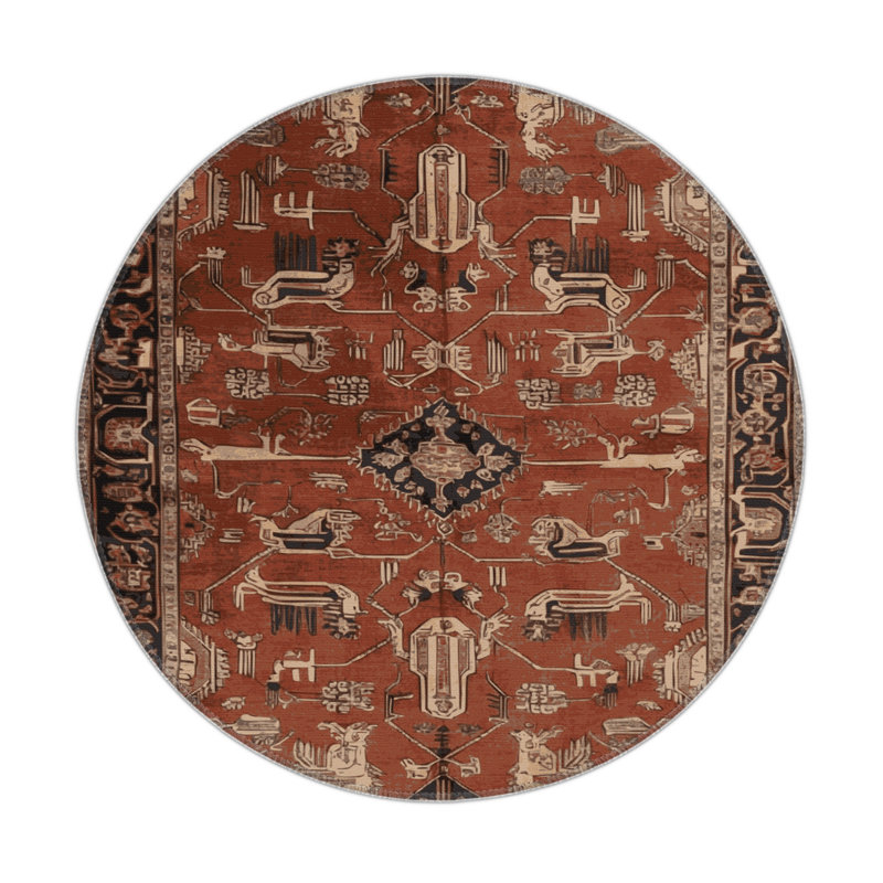 Tapis d'intérieur et d'extérieur brun Persian, Rond 5 pi
