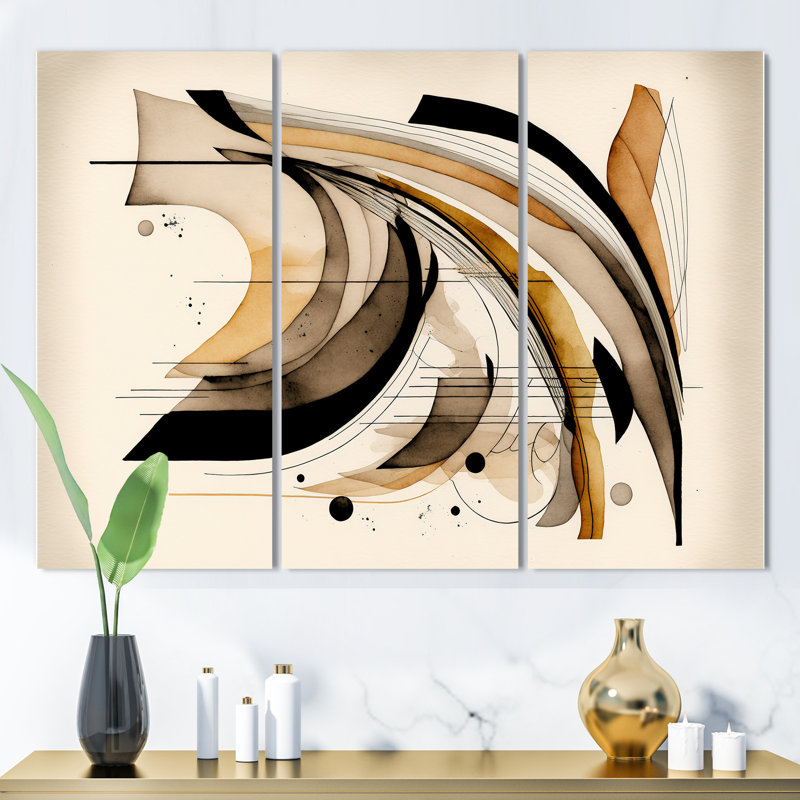 Mouvement Dolison brun et noir II - 3 pièces sur toile, H 28 po x l 36 po x P 1 po, Toile tendue
