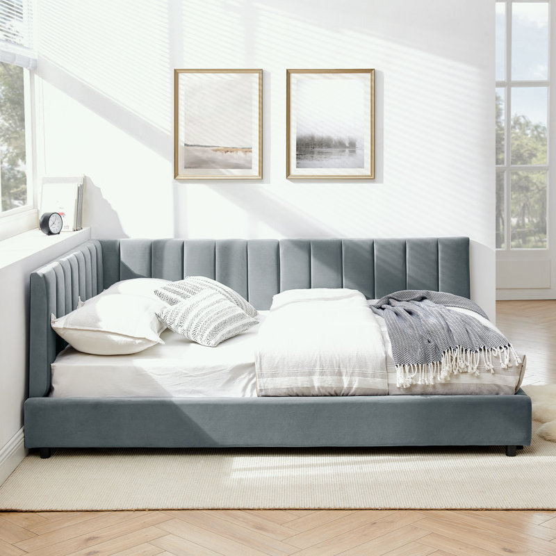 Full Size Upholstered Bed with Comfortable Backrest and Armrests, Grey