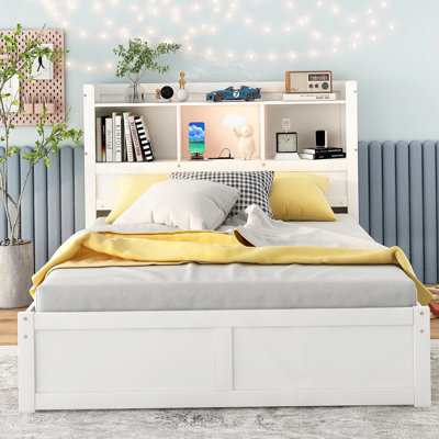 Storage Platform Bed With Pull Out Shelves, Twin Size Trundle And 2 Drawers