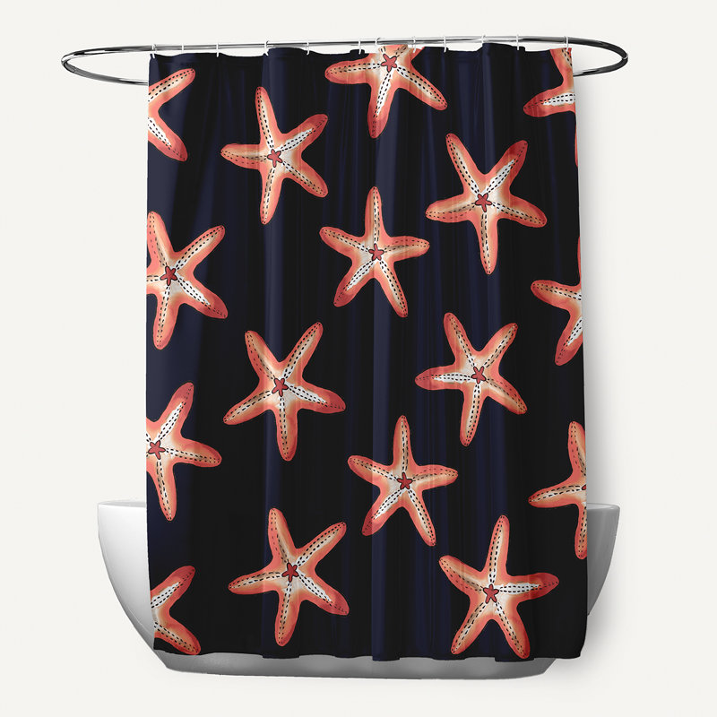 Rideau de douche simple Wilb Abraham, Bleu marine / Corail