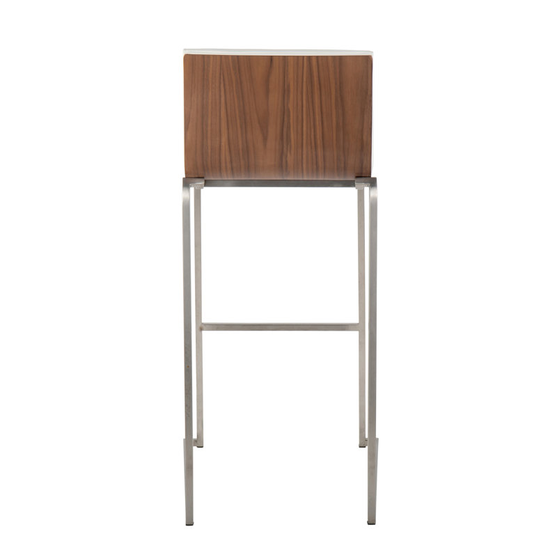 Tabouret de bar contemporain à hauteur fixe, Blanc, Brun / Argenté
