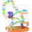Habitat gerbille orange à 5 niveaux avec tubes, tunnels, poignée portative, plat de nourriture, bouteille d'eau, roue d'exercice pour petits hamsters et animaux en cage