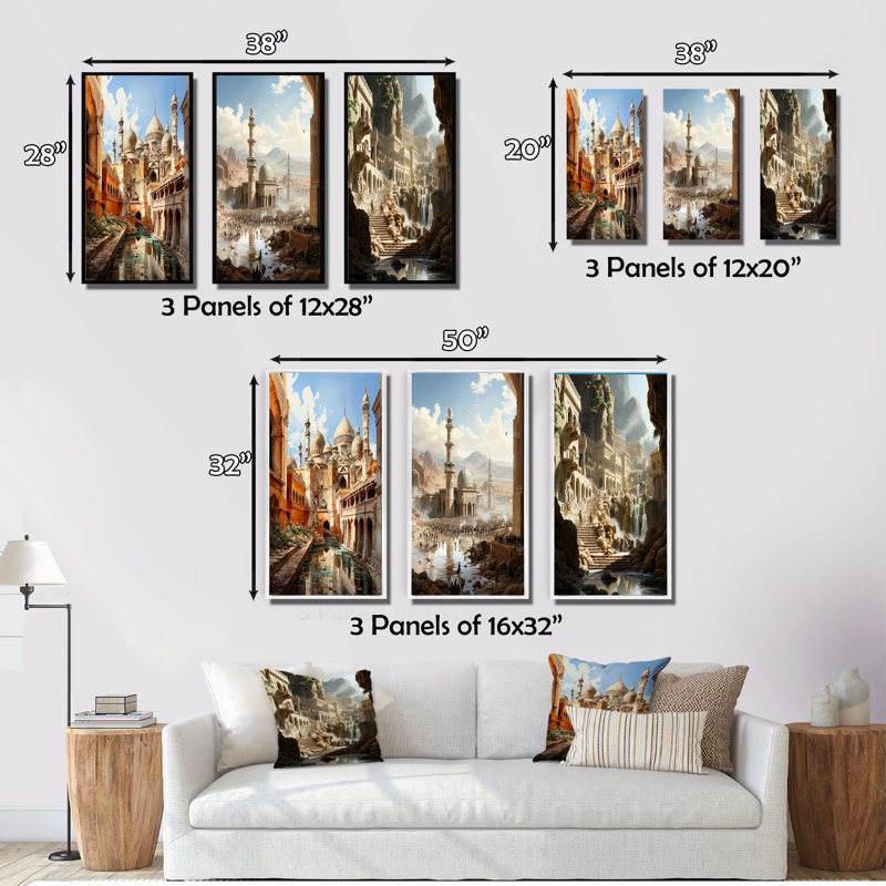 Art de l'Islam, ensemble de 3 pièces, Toile tendue, H 20 po x l 36 po