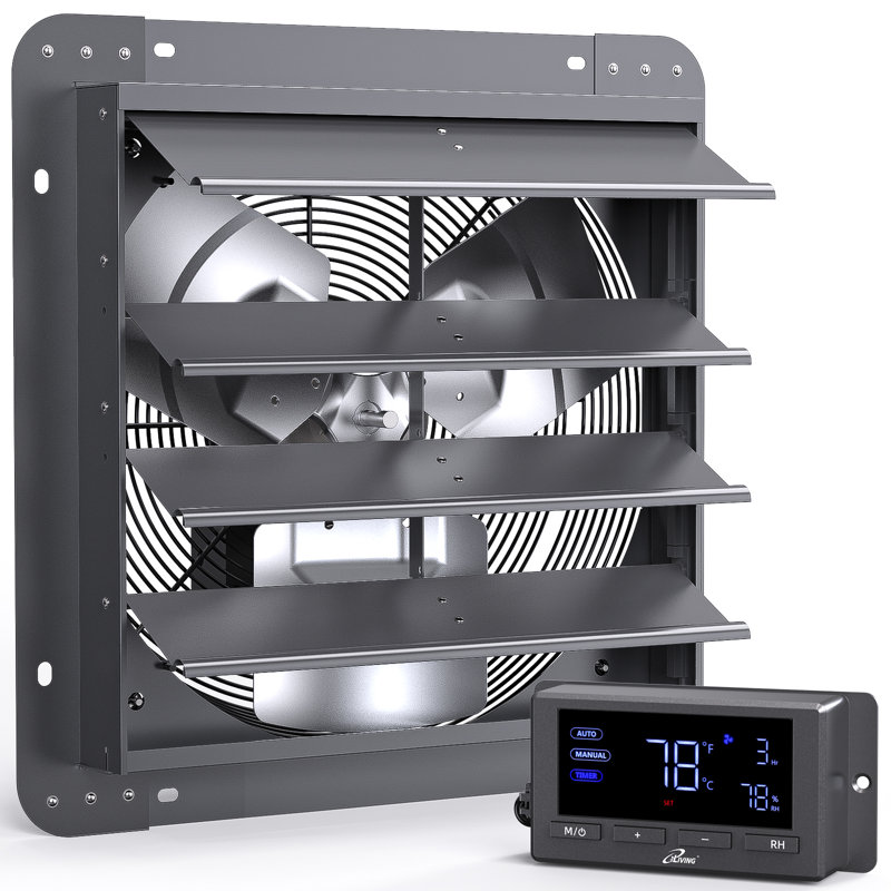 Ventilateur mural à obturateur mural 14 po iLIVING ILG8SF14V-DC, obturateur automatique, contrôle de la température et de l'humidité à vitesse variable, moteur à courant continu de 1 200 pi³ / min à 1 600 tr / min