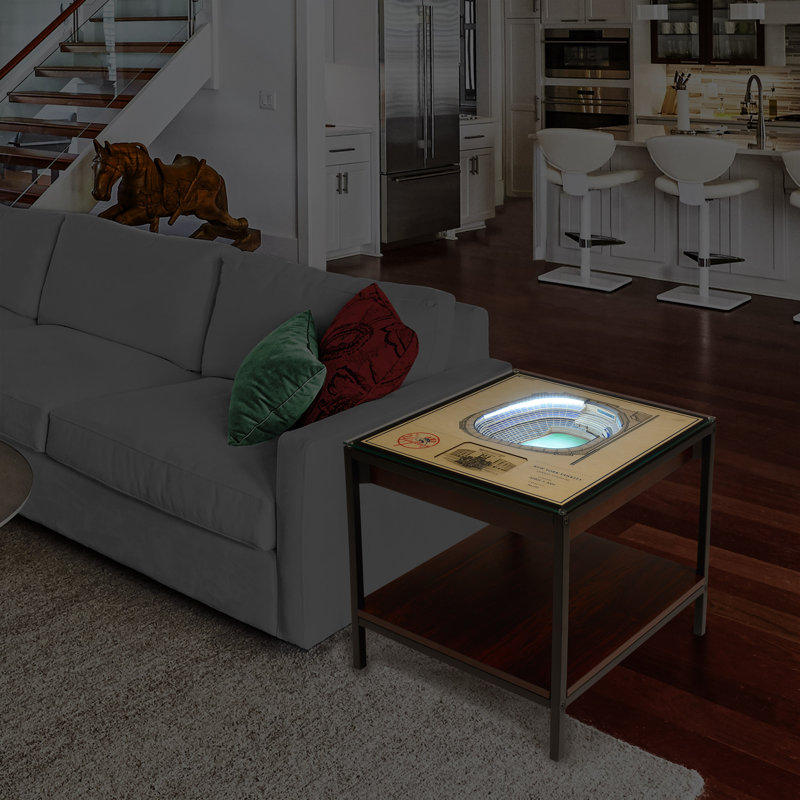 Glass Top End Table, New York Yankees, Green/Brown, 22.25" H x 23" W x 22" D