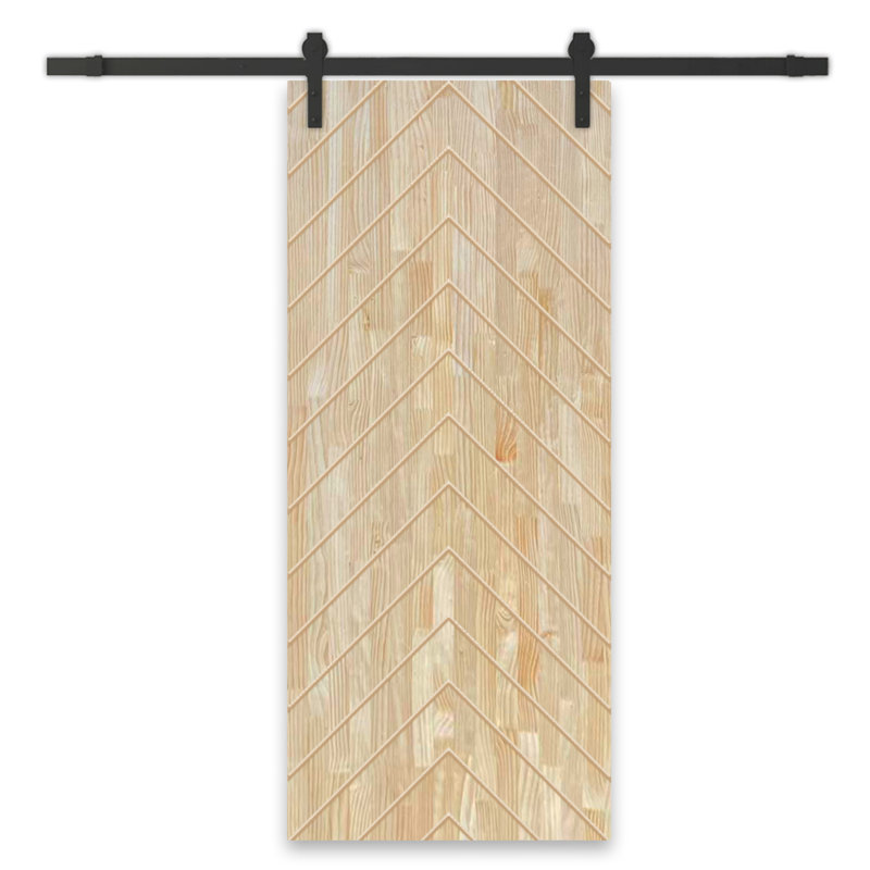 Porte de grange 84 po à panneaux creux peints avec quincaillerie d'installation, 36 po x 84 po, Inachevé