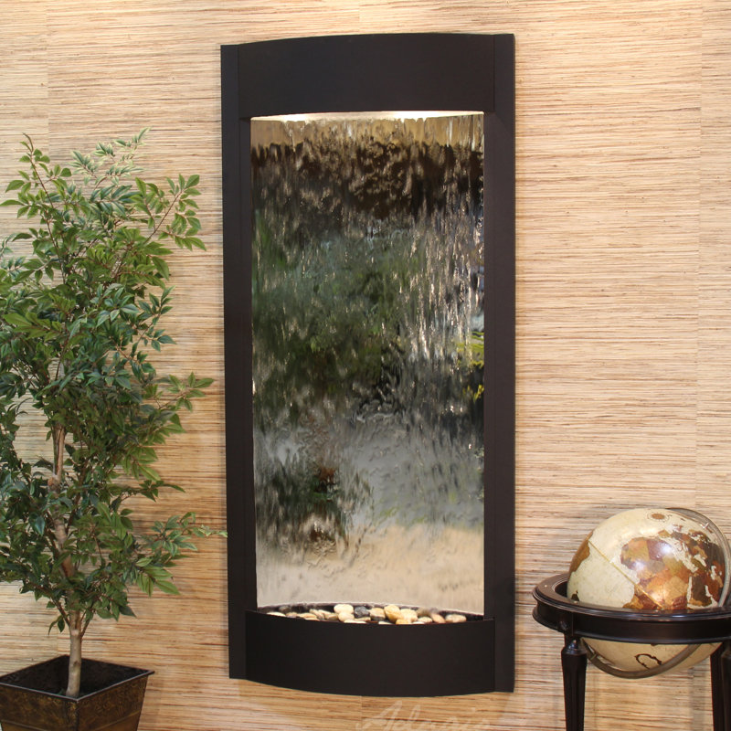 Pacifica Waters Natural Stone Weather Resistant Waterfall Fountain with Light, Textured Black, Silver Mirror