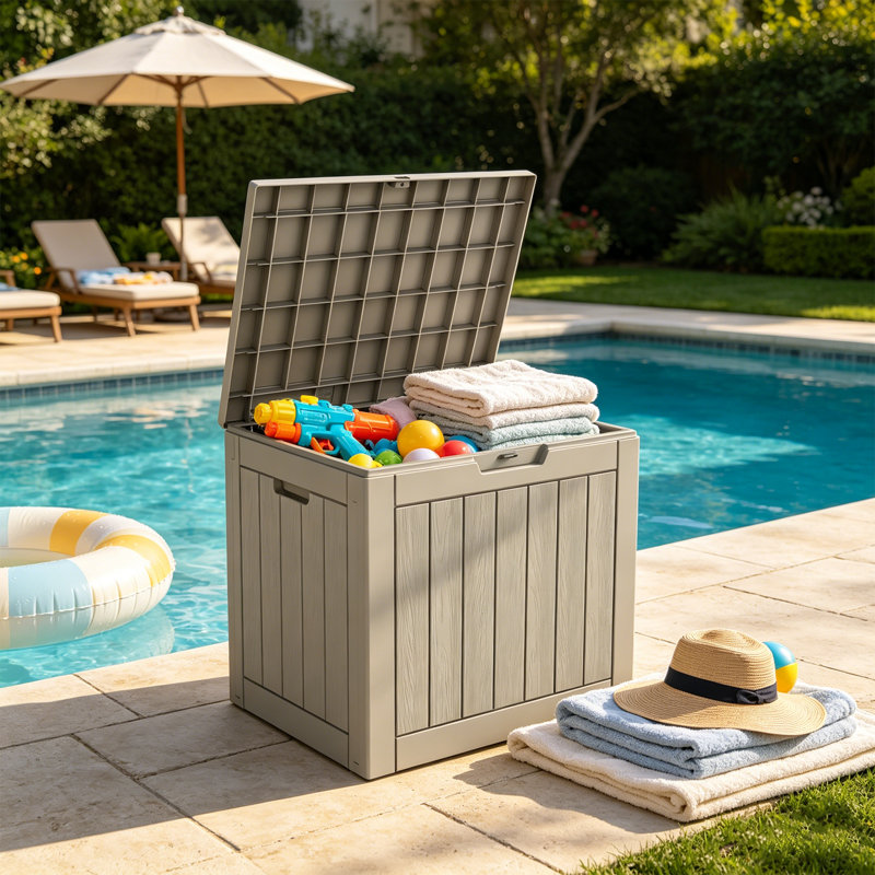 Boîte de rangement pour patio 31 gallons, Boîte de rangement en résine grise verrouillable
