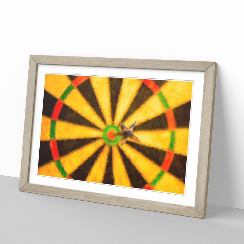 Bulls Eye Dartboard - Picture Frame Painting, Oak Framed, 48cm H x 65cm W x 2cm D