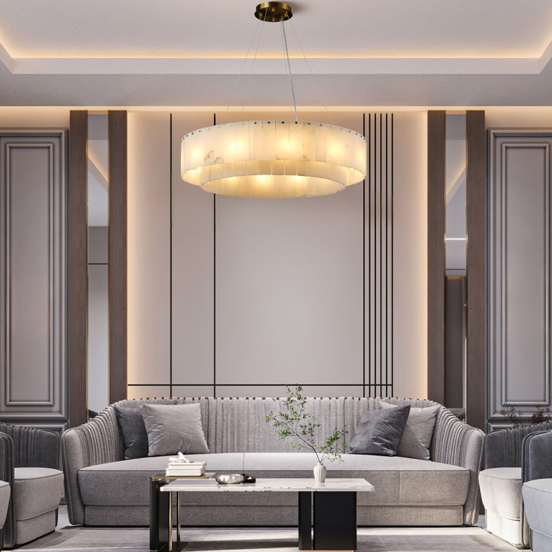 Monzerrad 31" 10 - Light 2 - Tier Alabaster Dining Room Gold Chandelier Pendant Lights(Bulbs Included)