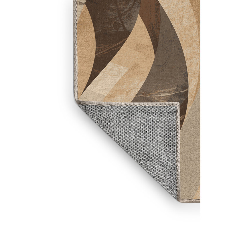 Machine Washable Pandelica Alexandria Library Modern Sleek & Chic Modern Arc Rug in Brown – Beige Binding, 6x9