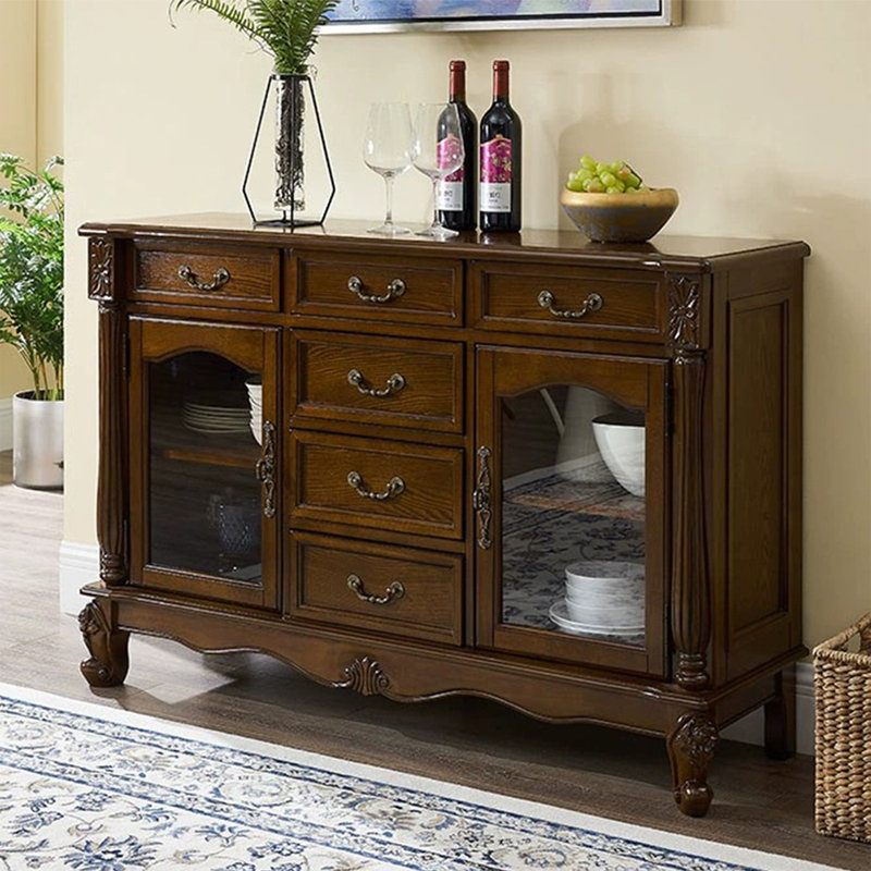 Buffet en bois manufacturé et brun noisette, H 33,46 po x l 65,75 po x P 14,96 po