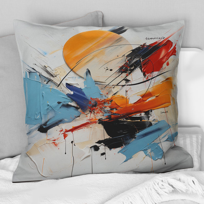 Coussin Cerulean de la fragilité de la sagesse abstraite III - Coussin décoratif avec peinture abstraite