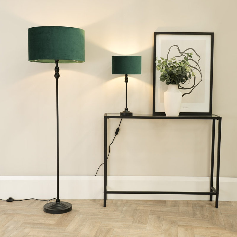 Reselva Metal Table Lamp, Black Base/Forest Green Shade