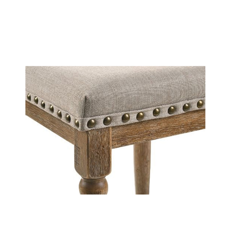 Weathered Oak Backless Counter Height Stool with Beige Upholstered Seat