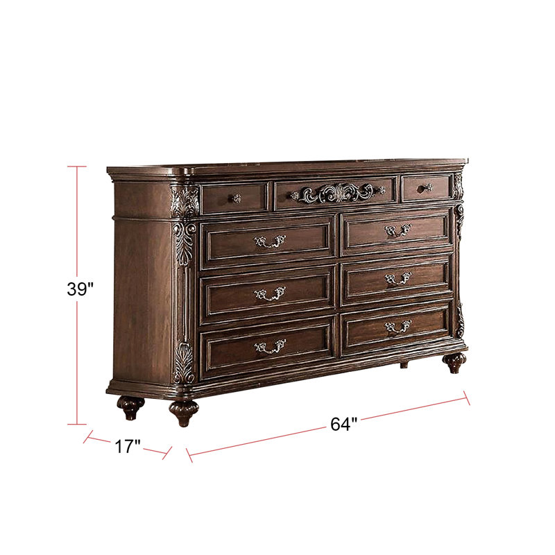 Commode en bois avec 9 tiroirs en brun