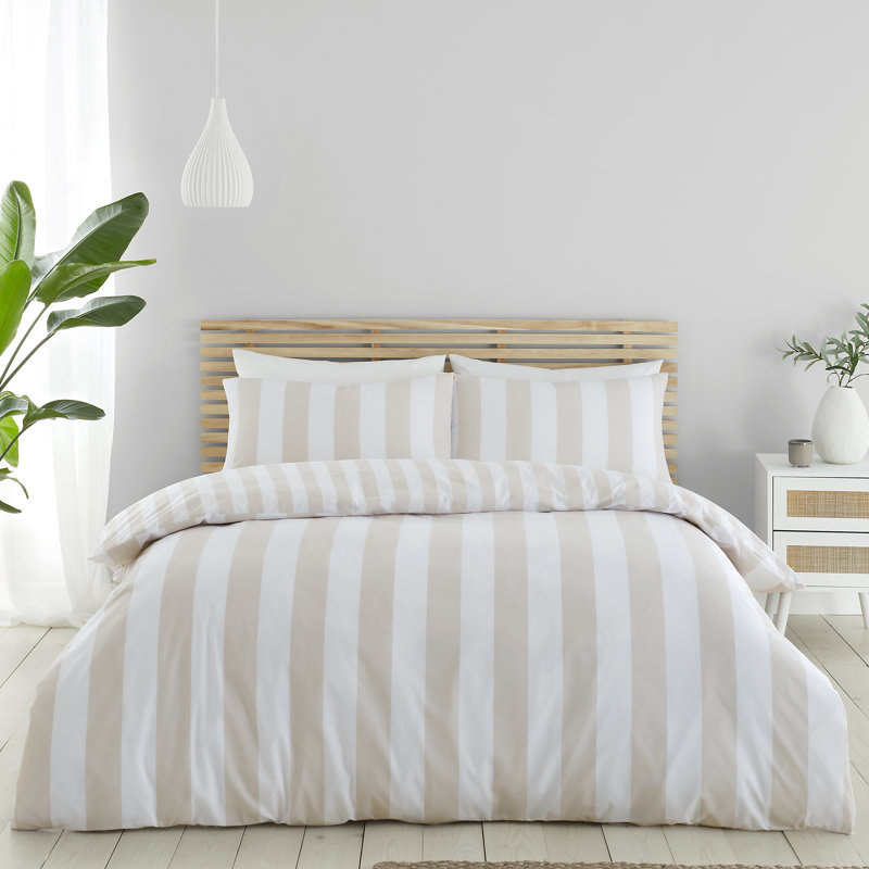Cove Stripe Reversible Duvet Cover Set, Kingsize Duvet Cover + 2 Standard Pillowcases, Natural