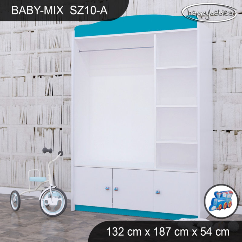 Baby 6 Door Wardrobe, Blue/White/Blue