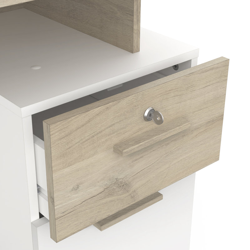 Fidencia Computer Writing Desk With Storage, 77cm H x 135cm W x 55cm D, White/Oak