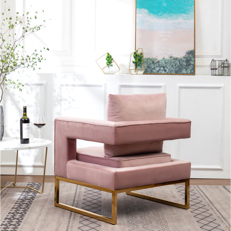 Fauteuil d'appoint contemporain rembourré, rose, Rose