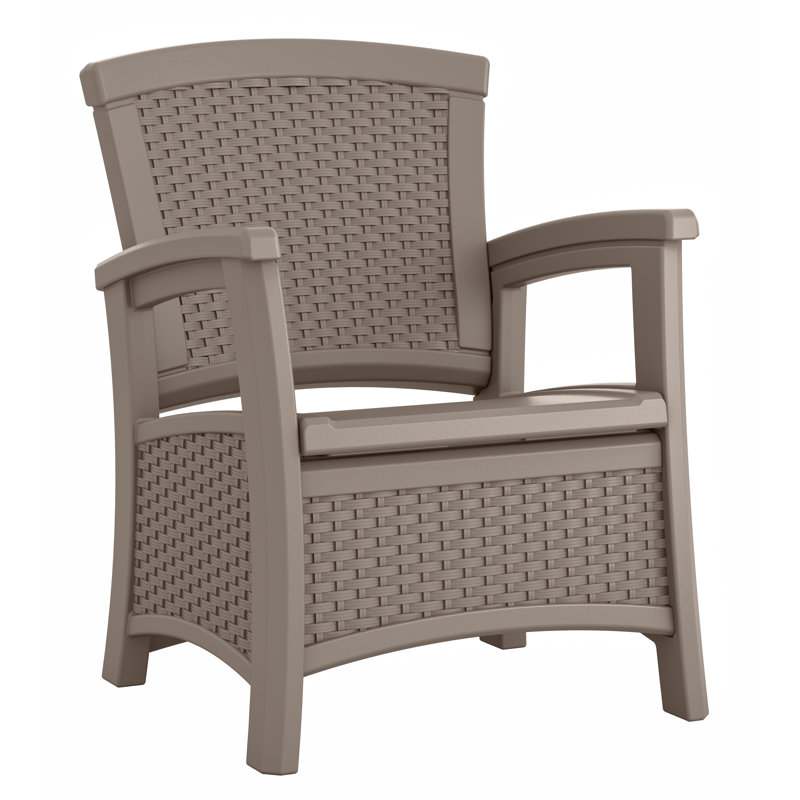 Suncast 26 in. W x 29.75 in. D Resin Wicker Club Chair with Storage for Outdoor Seating, Made in the USA, Dark Taupe