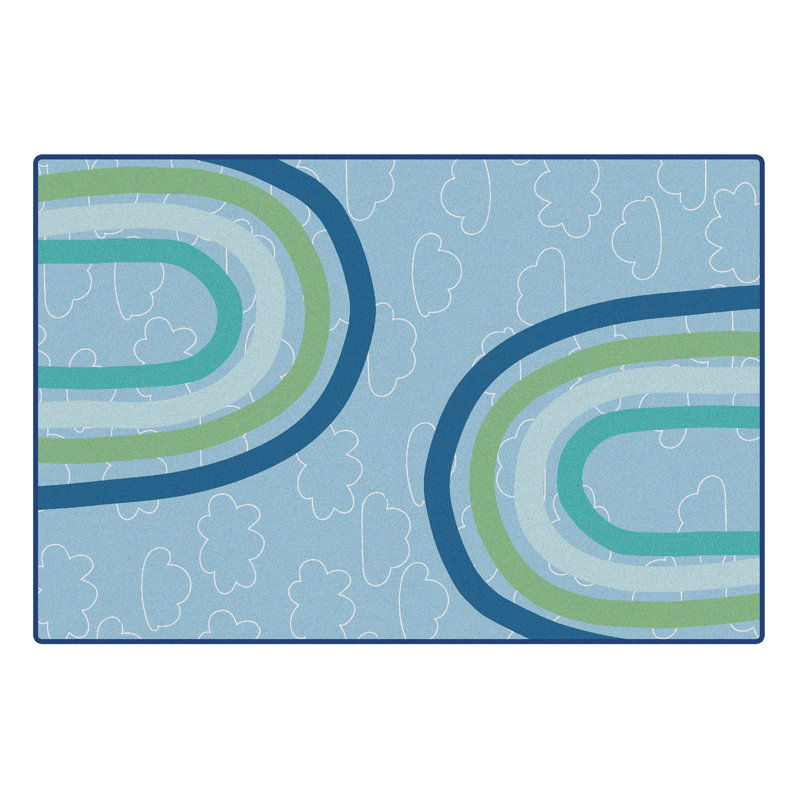 Grand tapis décoratif bleu / vert / blanc touffeté à motif arc-en-ciel KIDSoft, Rectangle 6 pi x 9 pi